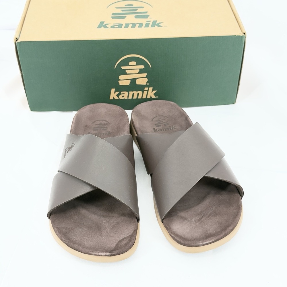 New Kamik Marty Cross Slip-on Slide Mens Sandal Brown HK0691 Size EU44 US11 UK10